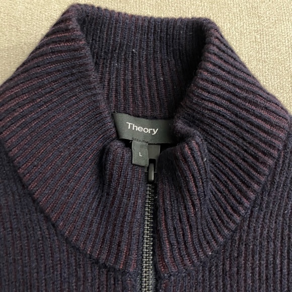 Theory Dark Purple Ribbed Knit Full Zip Sweater L - Picture 6 of 6
